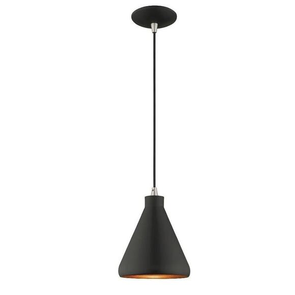 Livex Metal Shade - 1 Light Mini Pendant in Coastal Style - 7 in Black 41177-04 - Picture 1 of 2